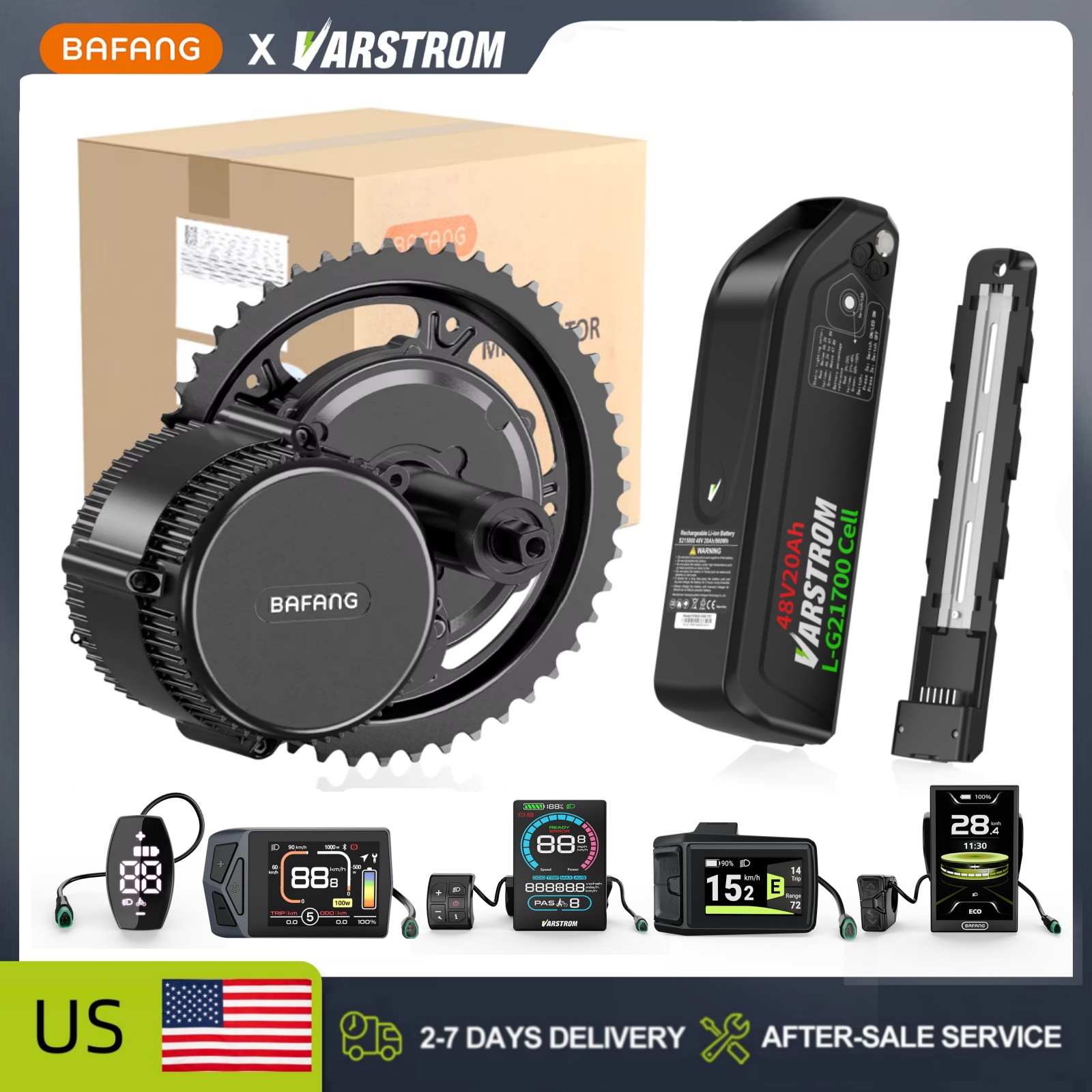 Side Hung Mid Drive Motor Kit - [สต็อกในสหรัฐฯ] ชุดแปลงจักรยานไฟฟ้า Bafang มอเตอร์ขับเคลื่อนกลาง 48V พร้อมแบตเตอรี่